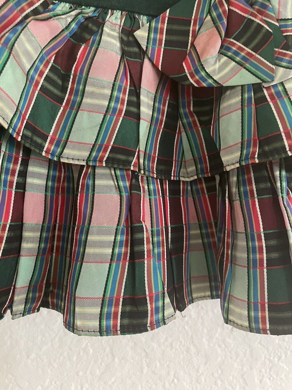 Children’s Vintage Christmas Holiday Dress 2T Velvet Plaid Lace Collar - Picture 4 of 14